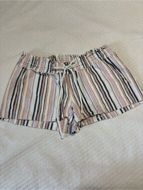 Roxy Oceanside Striped Linen Blend Beach Shorts Women’s L